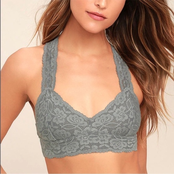 Free People Other - Free People Galloon Racerback Bralette Size M Grey Coquette Feminine Floral EUC
